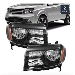 Headlight Assemblies Pair 2012-2015 Honda Pilot Black Halogen Clear Front L R